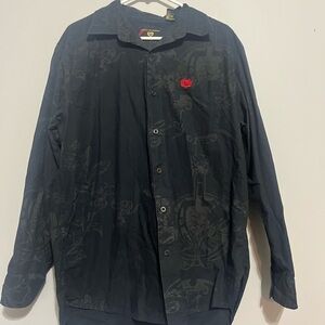 Mens Y2K SOUTHPOLE Phat Farm Black‎ all over print hip hop button down XL Cotton